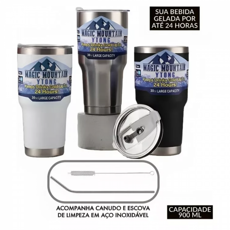 Copo Térmico Magic Mountain Ytong 900ml Com Tampa E Canudo